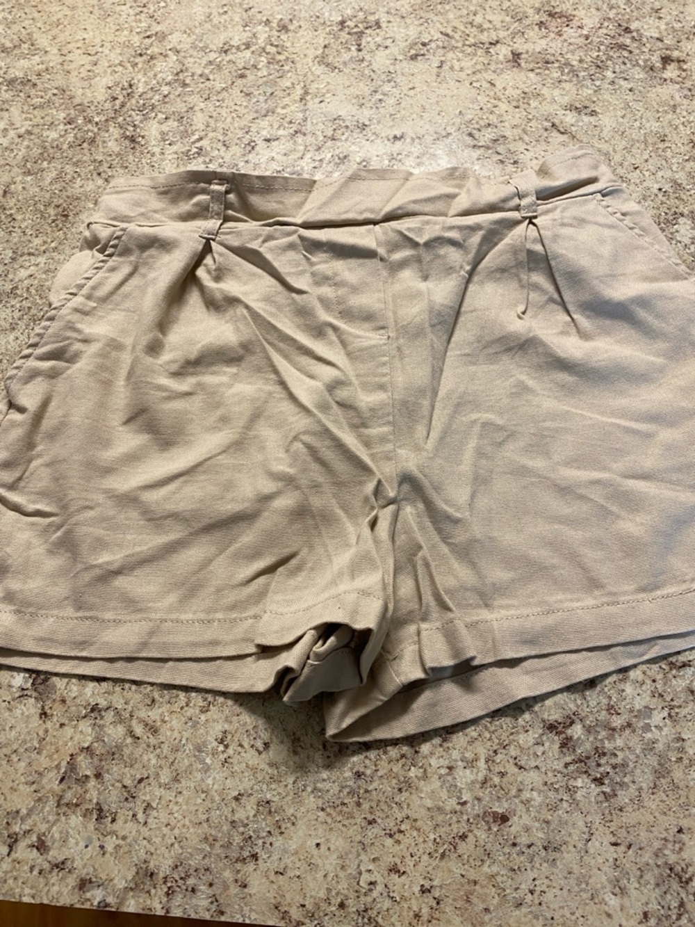 High-Waist Pleated Beige Women's Shorts